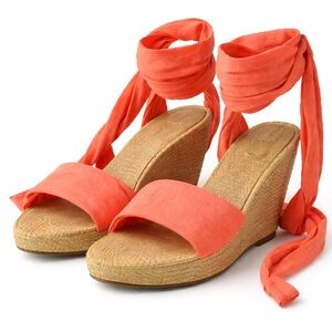Pazzo Orange Leg Wrap Espadrille Wedge Sandals Size 8